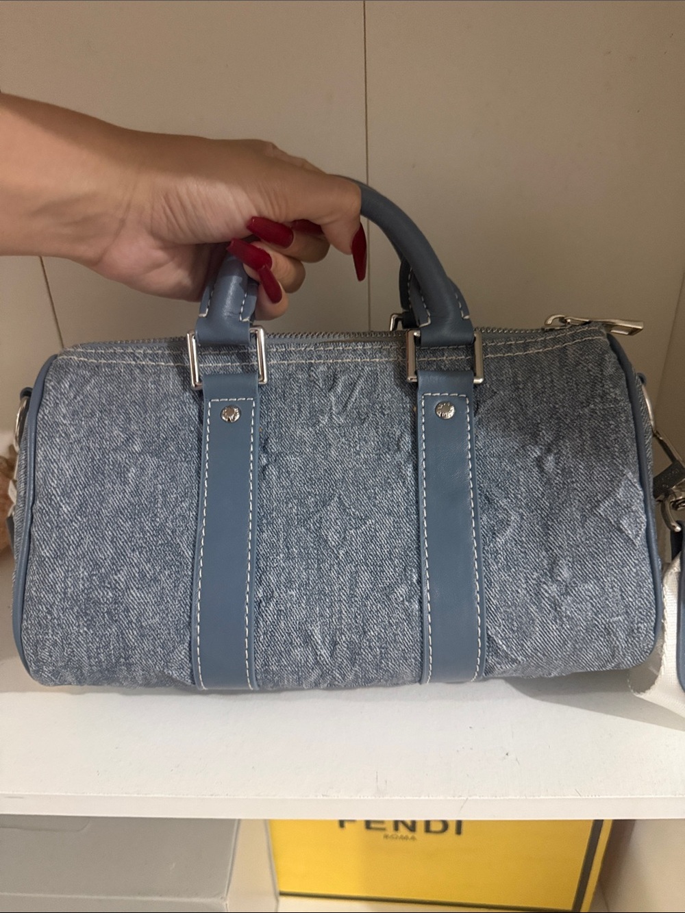 Designer-Style Denim Satchel Bag in Light Blue
